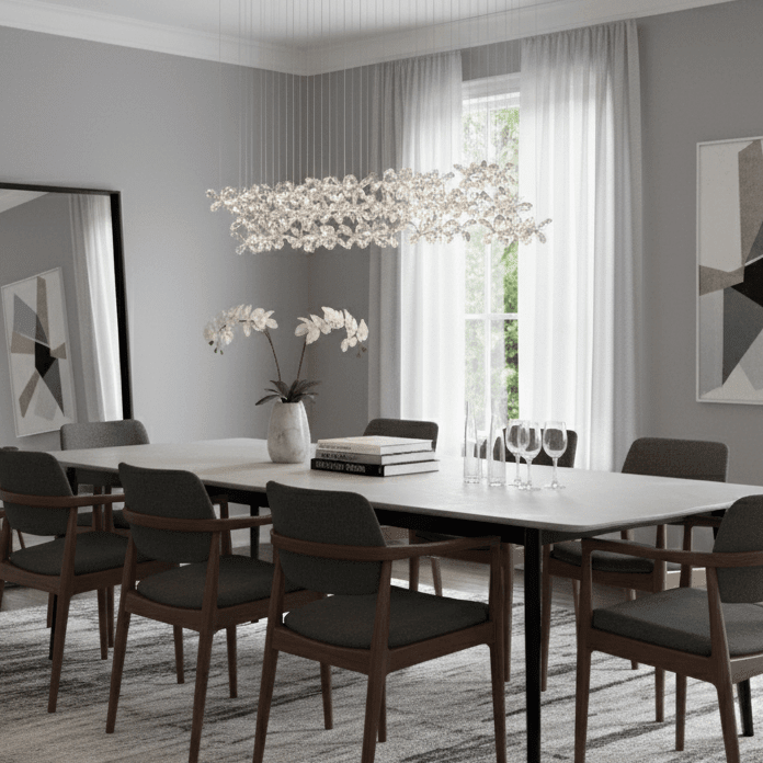 Floating Butterfly Chandelier - Long Canopy L 39.4″ x H 9.8″ x H 59.1″Silver & ClearWarm LightBlushlighting