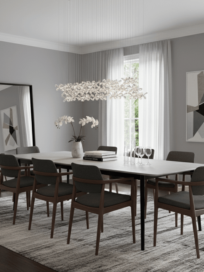 Floating Butterfly Chandelier - Long Canopy L 39.4″ x H 9.8″ x H 59.1″Silver & ClearWarm LightBlushlighting