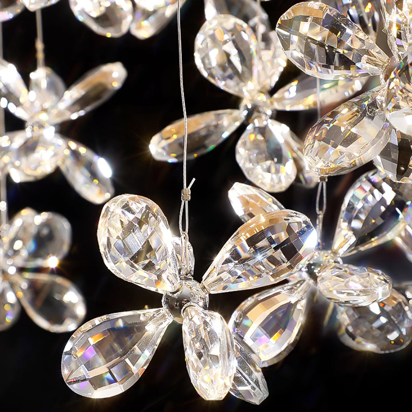 Floating Butterfly Chandelier - Long Canopy L 39.4″ x H 9.8″ x H 59.1″Silver & ClearWarm LightBlushlighting