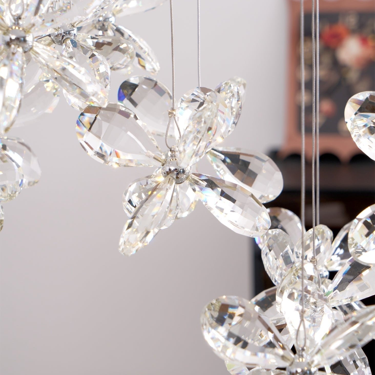 Floating Butterfly Chandelier - Long Canopy L 39.4″ x H 9.8″ x H 59.1″Silver & ClearWarm LightBlushlighting