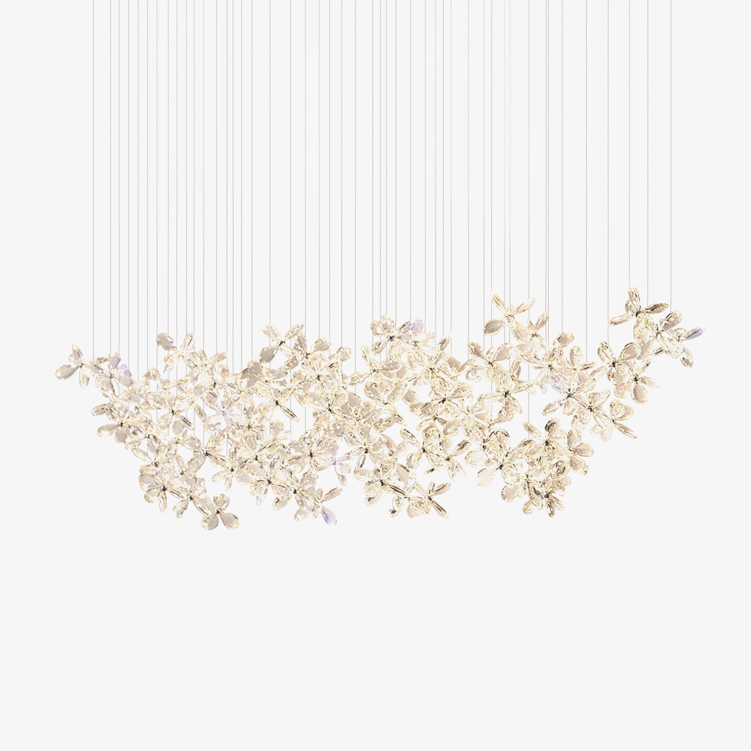 Floating Butterfly Chandelier - Long Canopy L 39.4″ x H 9.8″ x H 59.1″Silver & ClearWarm LightBlushlighting