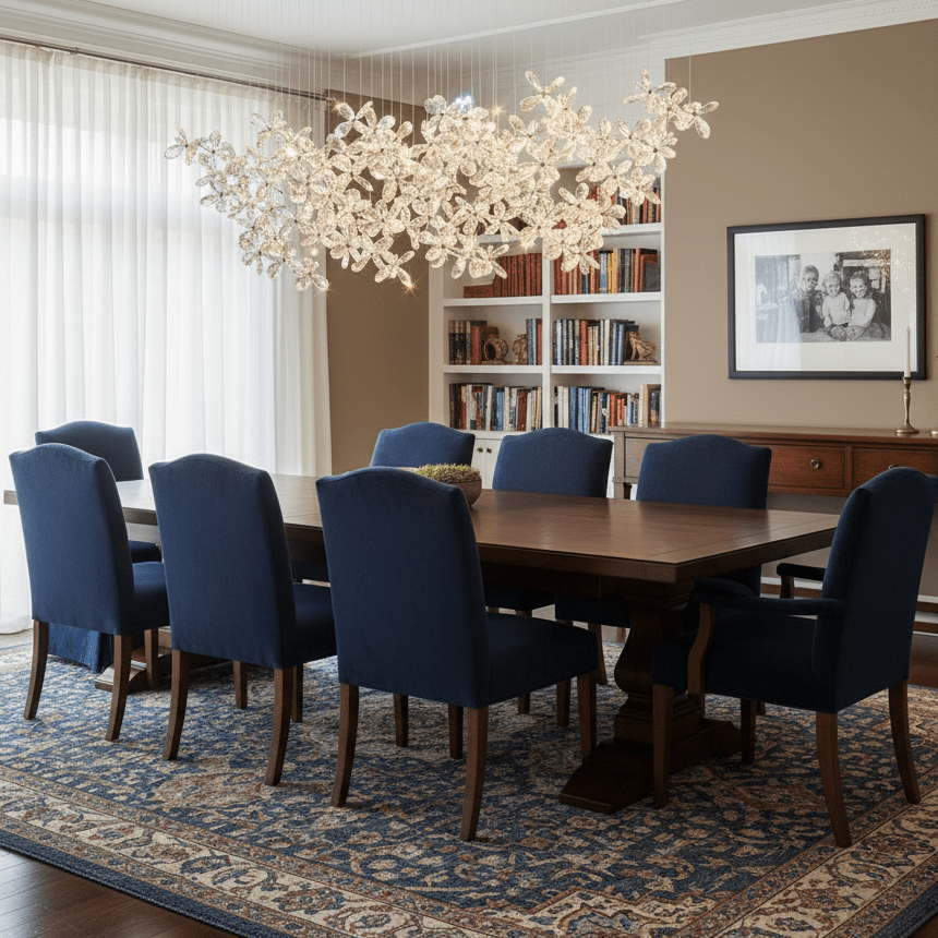 Floating Butterfly Chandelier - Long Canopy L 39.4″ x H 9.8″ x H 59.1″Silver & ClearWarm LightBlushlighting