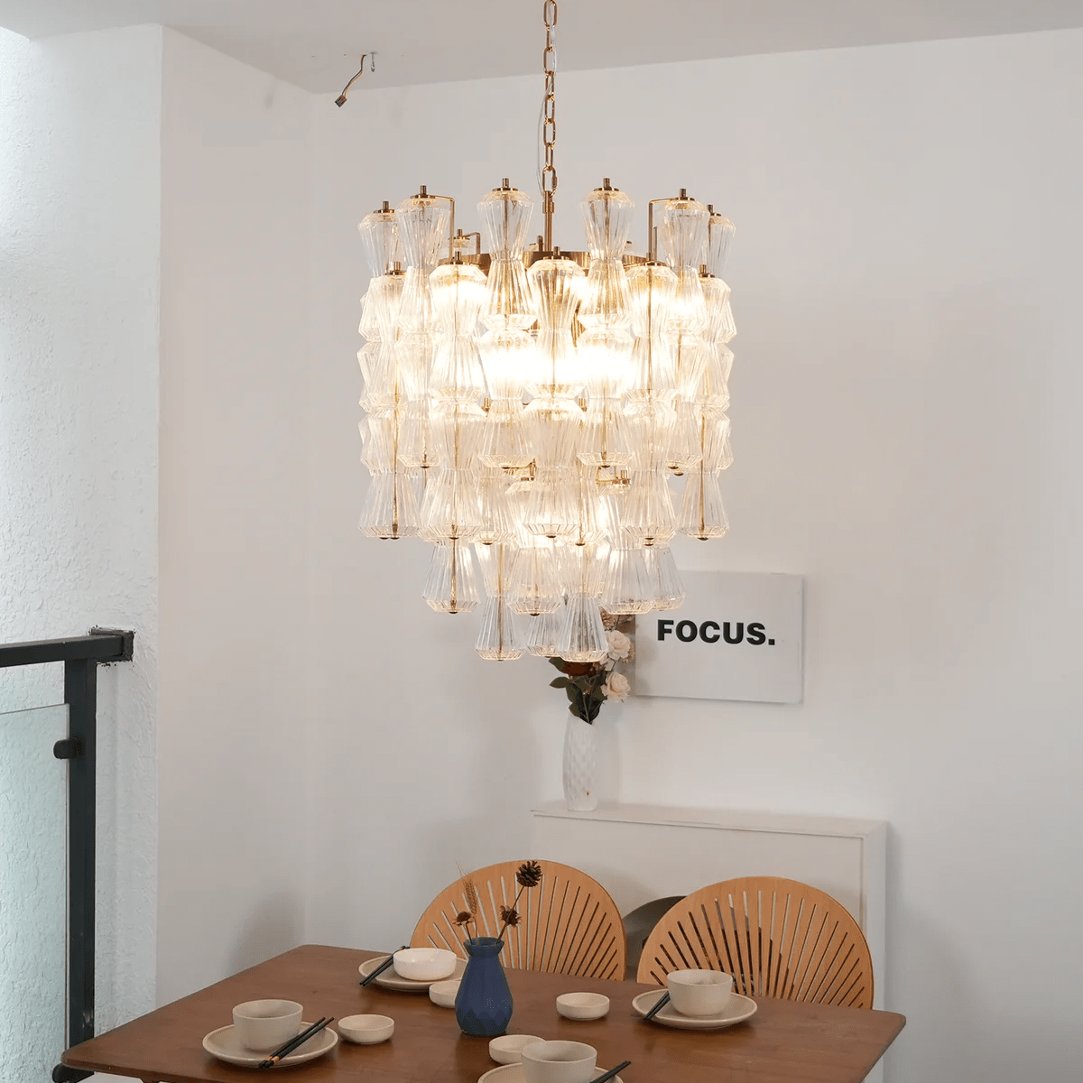 Florenzia Glass Chandelier - ∅ 25.6″ x H 32.6″Clear & GoldBlushlighting