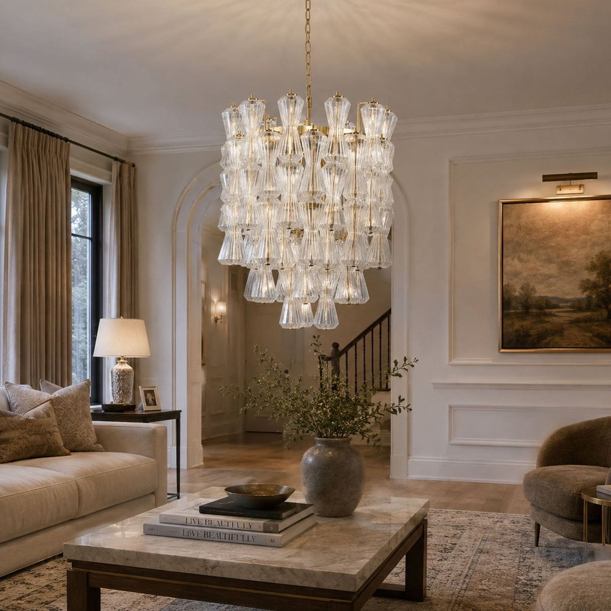 Florenzia Glass Chandelier - ∅ 25.6″ x H 32.6″Clear & GoldBlushlighting