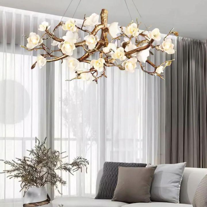 Flower Bloom Branch Brass Chandelier-chandeliers for dining room,chandeliers for stairways,chandeliers for foyer,chandeliers for bedrooms,chandeliers for kitchen,chandeliers for living room-Blushlighting