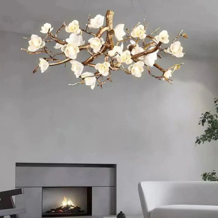 Flower Bloom Branch Brass Chandelier - Brass and WhiteDia 55.1″(140cm) x H 19.7″(50cm)Blushlighting