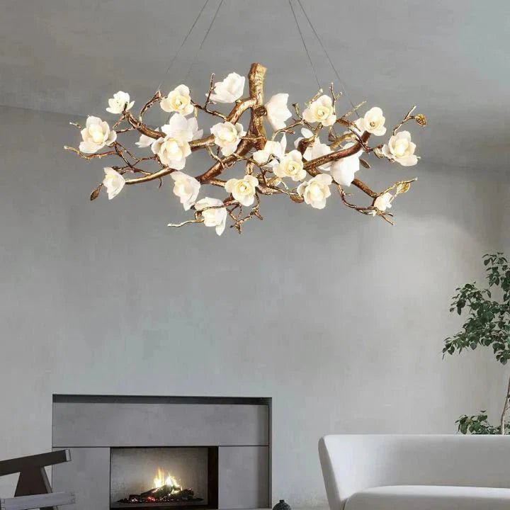 Flower Bloom Branch Brass Chandelier - Brass and WhiteDia 31.5″(80cm) x H 15.7″(40cm)Blushlighting