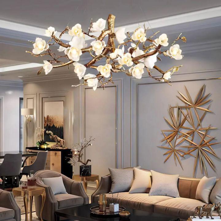 Flower Bloom Branch Brass Chandelier-chandeliers for dining room,chandeliers for stairways,chandeliers for foyer,chandeliers for bedrooms,chandeliers for kitchen,chandeliers for living room-Blushlighting