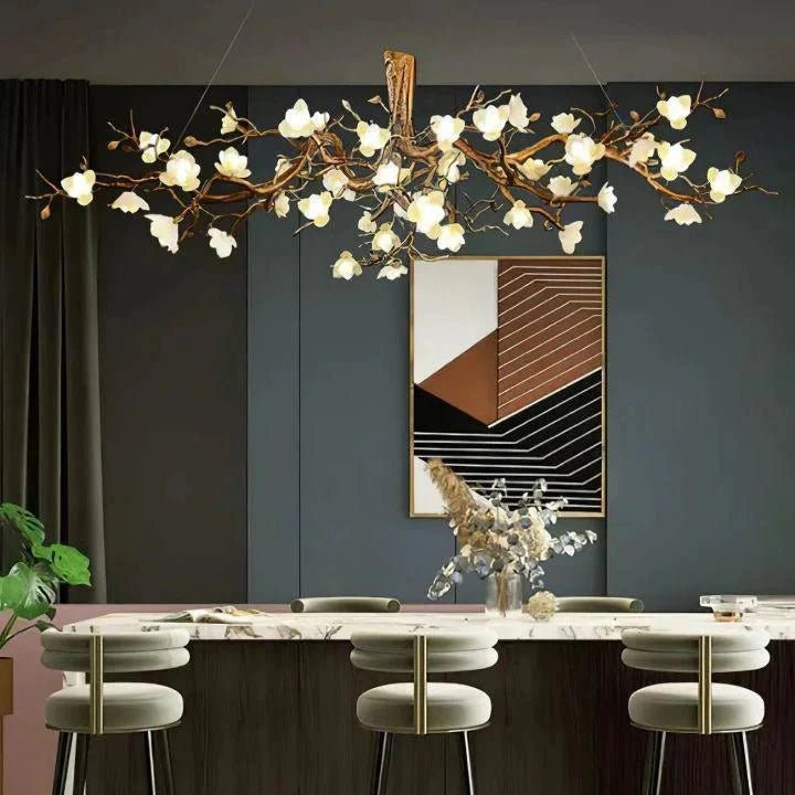 Flower Bloom Branch Brass Chandelier - Brass and WhiteDia 55.1″(140cm) x H 19.7″(50cm)Blushlighting