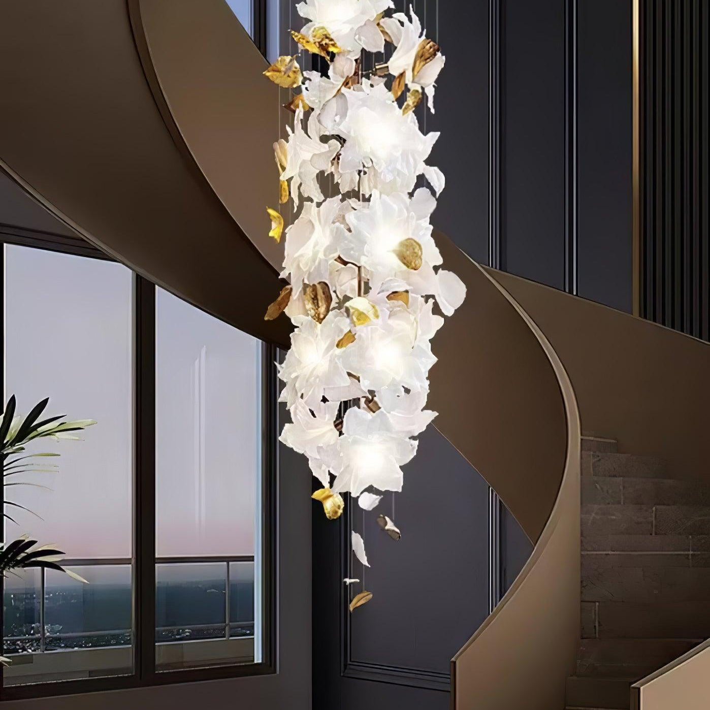 Flying Flowers Fluttering Chandelier - Model A ∅ 31.5″ x H 70.1″ / Dia 80cm x H 180cmBrass & WhiteBlushlighting