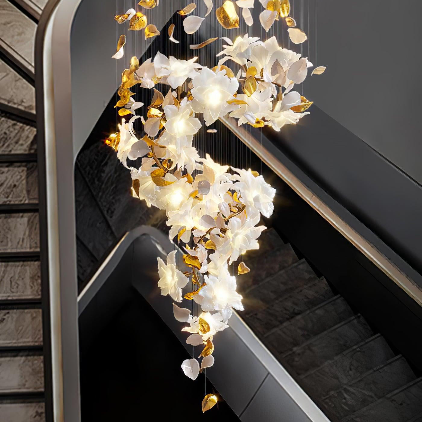 Flying Flowers Fluttering Chandelier - Model A ∅ 31.5″ x H 70.1″ / Dia 80cm x H 180cmBrass & WhiteBlushlighting