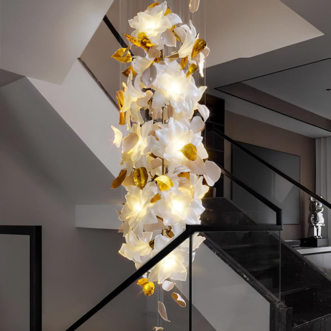 Flying Flowers Fluttering Chandelier - Model A ∅ 31.5″ x H 70.1″ / Dia 80cm x H 180cmBrass & WhiteBlushlighting