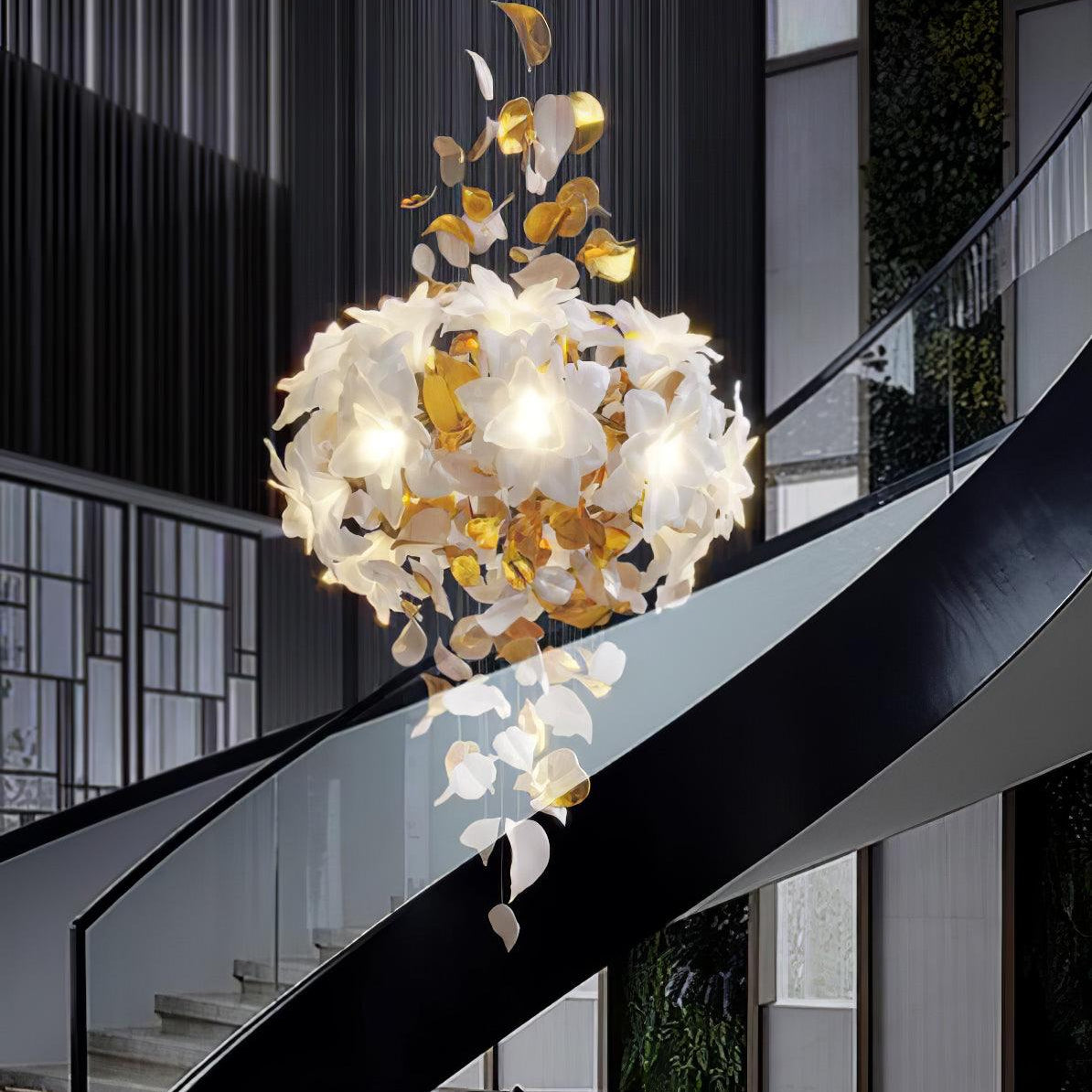Flying Flowers Fluttering Chandelier - Model A ∅ 31.5″ x H 70.1″ / Dia 80cm x H 180cmBrass & WhiteBlushlighting