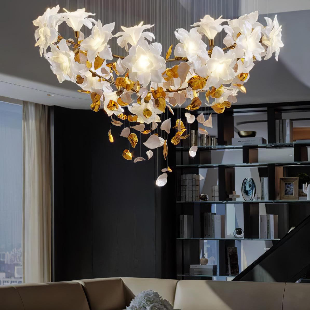 Flying Flowers Fluttering Chandelier - Model A ∅ 31.5″ x H 70.1″ / Dia 80cm x H 180cmBrass & WhiteBlushlighting