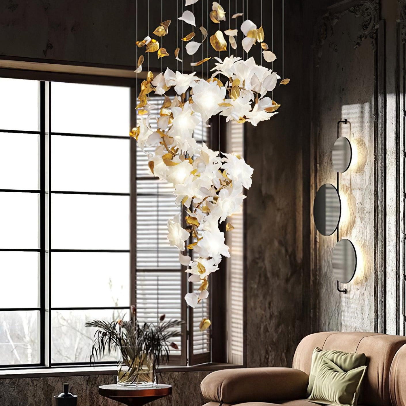 Flying Flowers Fluttering Chandelier - Model F L 31.5″ x H 23.6″ / L 80cm x H 60cmBrass & WhiteBlushlighting