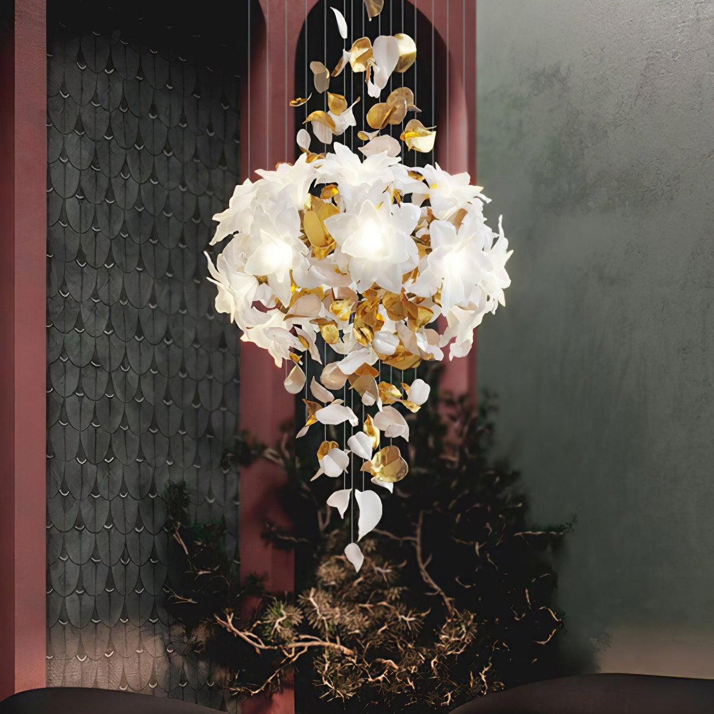 Flying Flowers Fluttering Chandelier - Model F L 31.5″ x H 23.6″ / L 80cm x H 60cmBrass & WhiteBlushlighting