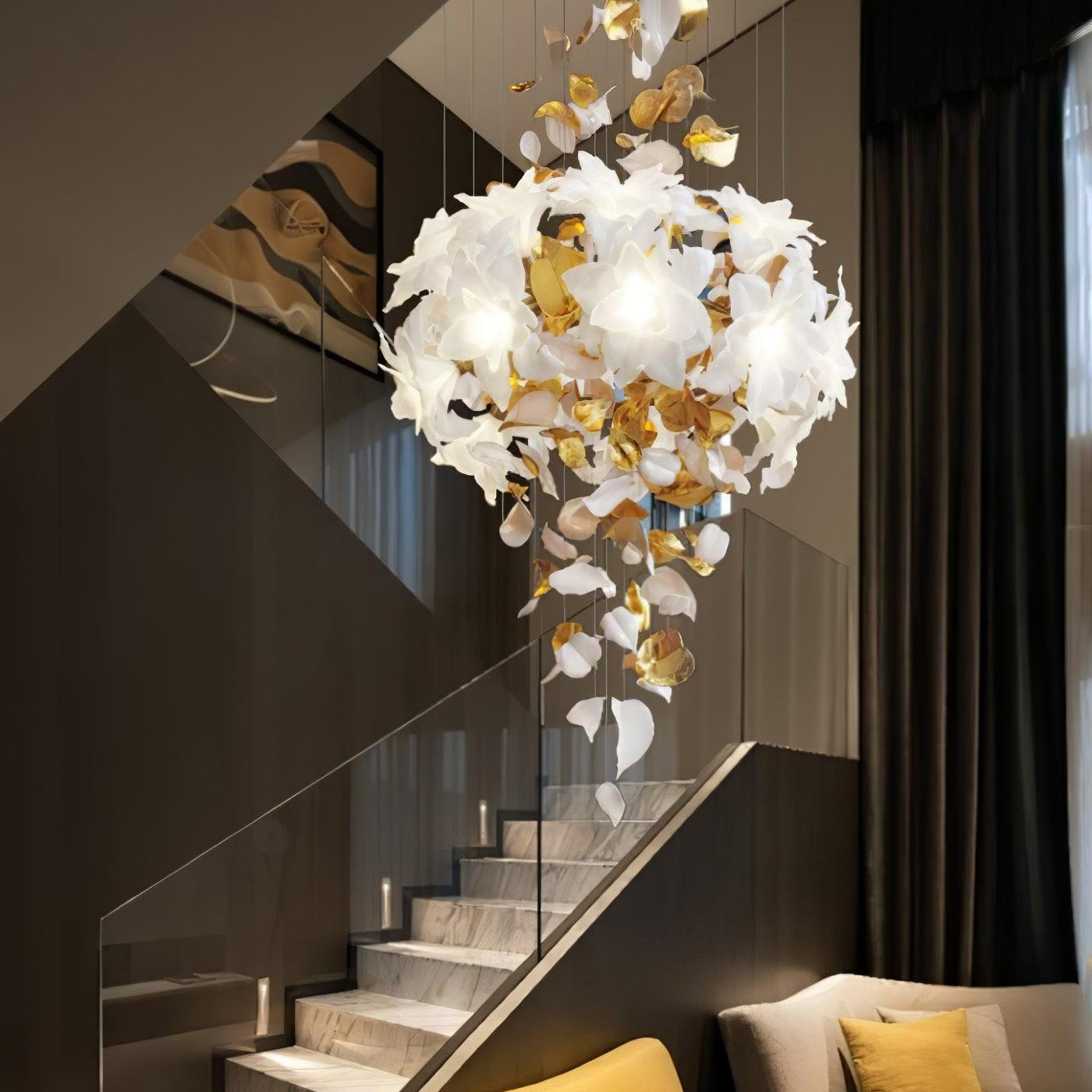 Flying Flowers Fluttering Chandelier - Model F L 31.5″ x H 23.6″ / L 80cm x H 60cmBrass & WhiteBlushlighting