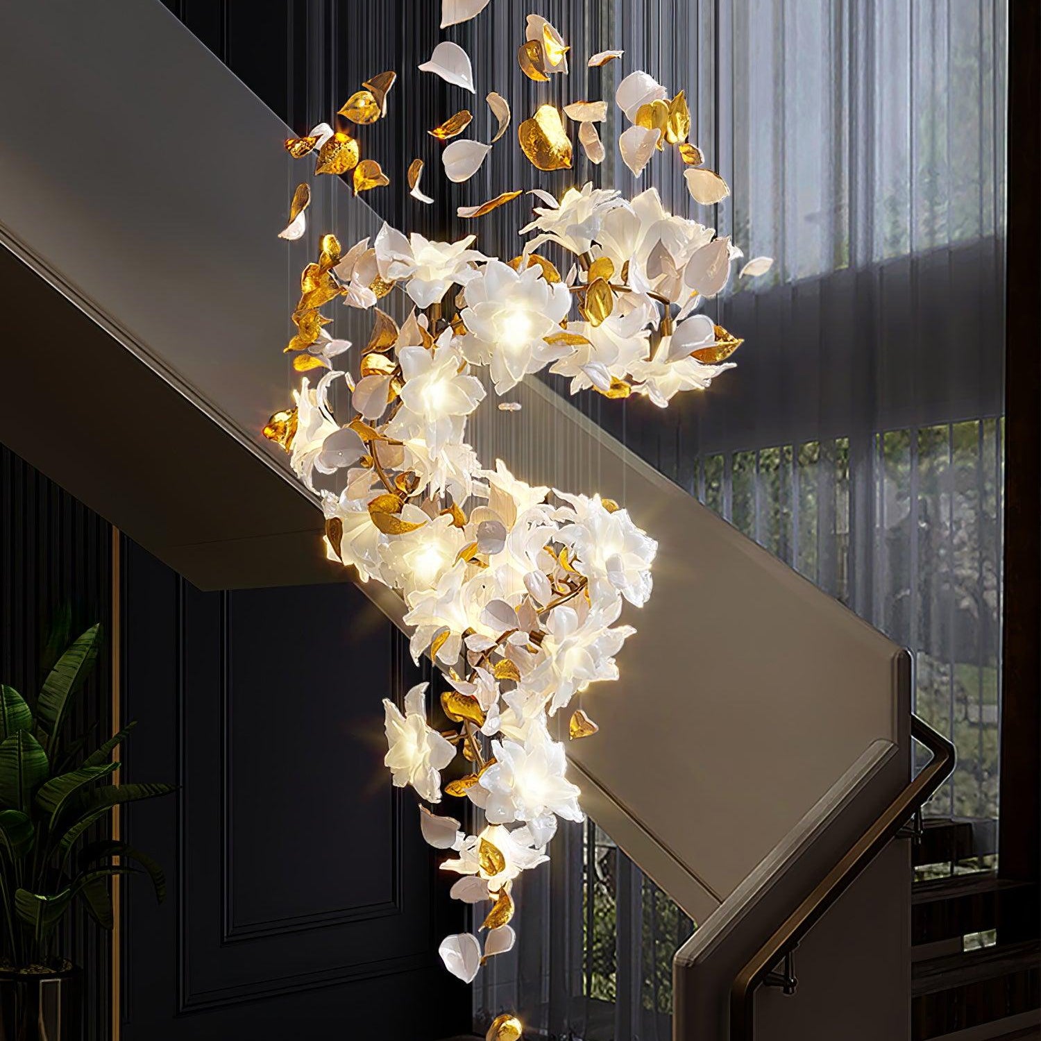 Flying Flowers Fluttering Chandelier - Model F L 31.5″ x H 23.6″ / L 80cm x H 60cmBrass & WhiteBlushlighting