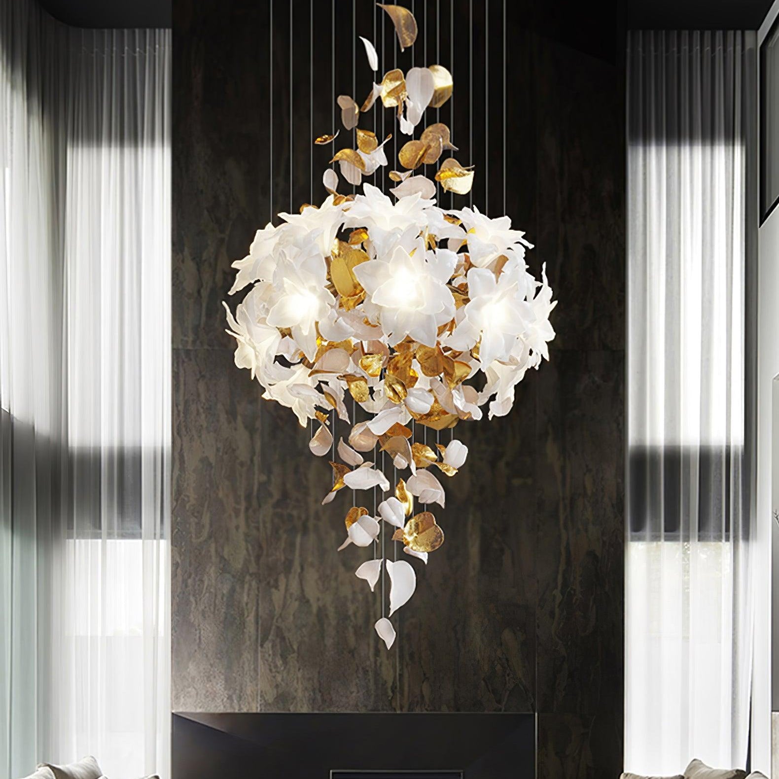 Flying Flowers Fluttering Chandelier - Model F L 31.5″ x H 23.6″ / L 80cm x H 60cmBrass & WhiteBlushlighting