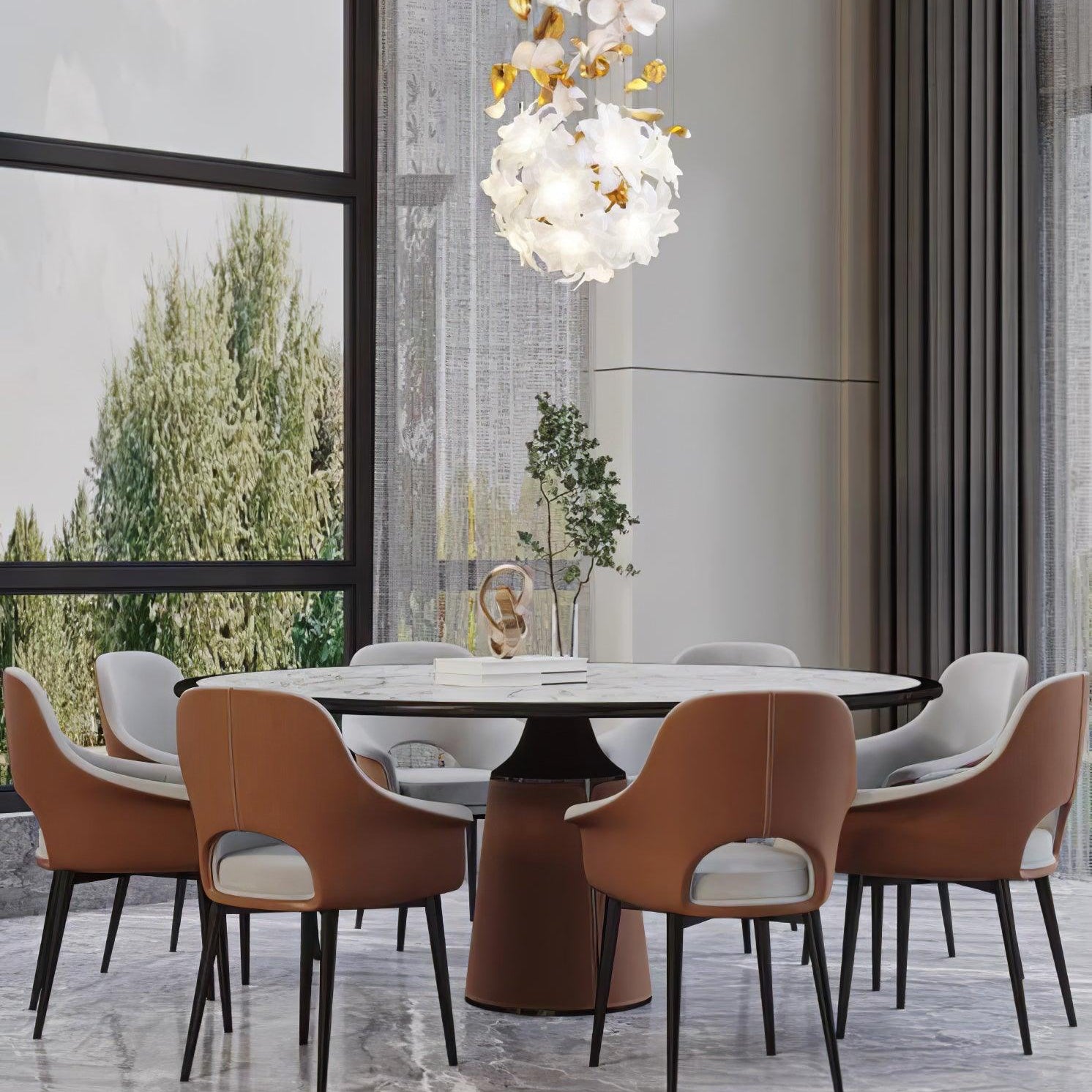 Flying Flowers Fluttering Chandelier - Model A ∅ 31.5″ x H 70.1″ / Dia 80cm x H 180cmBrass & WhiteBlushlighting