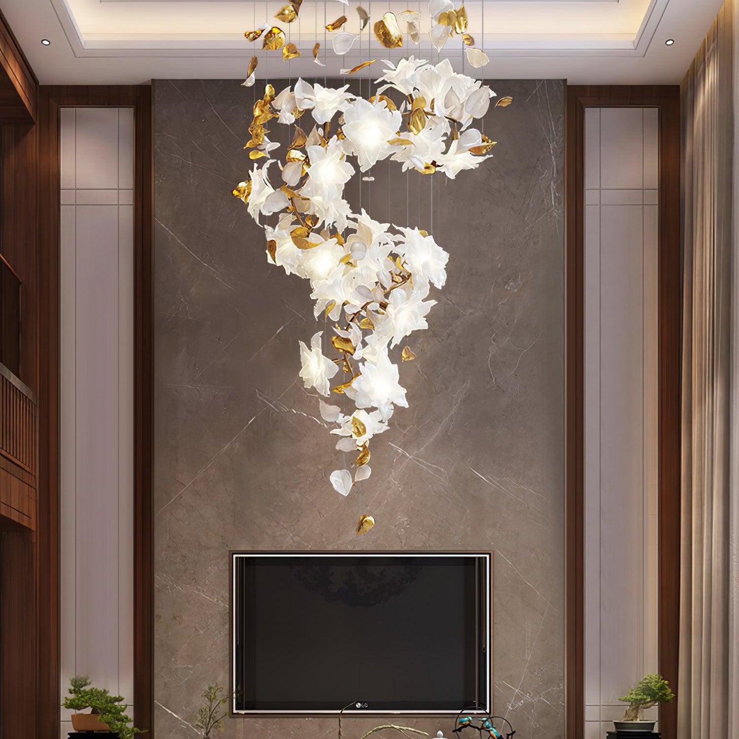 Flying Flowers Fluttering Chandelier - Model A ∅ 31.5″ x H 70.1″ / Dia 80cm x H 180cmBrass & WhiteBlushlighting
