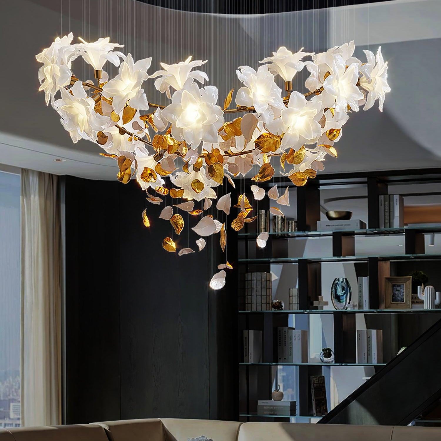 Flying Flowers Fluttering Chandelier - Model A ∅ 31.5″ x H 70.1″ / Dia 80cm x H 180cmBrass & WhiteBlushlighting