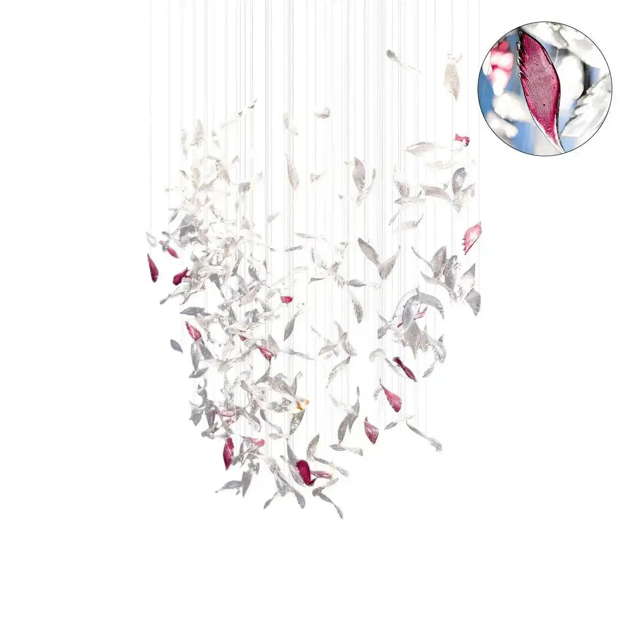 Flying Glass Feather Chandelier - L 100cm x W 60cm x H 150cm / L 39.4" x W 23.6" x H 59.1"Blushlighting