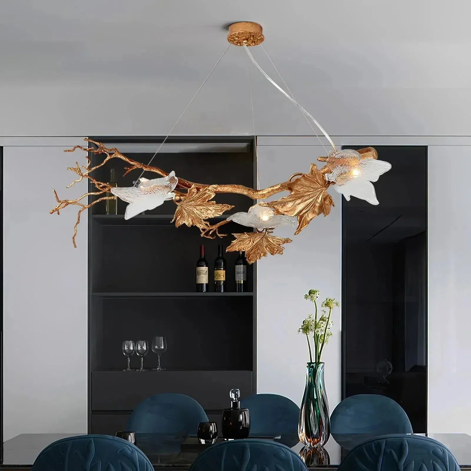 Folio Branch Brass Chandelier - Dia 43.3″(110cm) x W 20.5″(52cm) x H 11.8″(30cm)Blushlighting