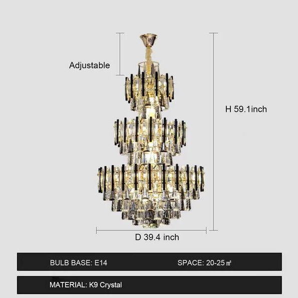 Foyer 3 Layers Extra Large Crystal Chandelier for Living Room Staircase Ceiling Lighting Fixture - D39.4"*H59.1"Blushlighting