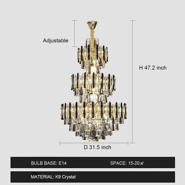 Foyer 3 Layers Extra Large Crystal Chandelier for Living Room Staircase Ceiling Lighting Fixture - D59.1"*H86.6"Blushlighting