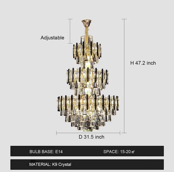 Foyer 3 Layers Extra Large Crystal Chandelier for Living Room Staircase Ceiling Lighting Fixture - D59.1"*H86.6"Blushlighting