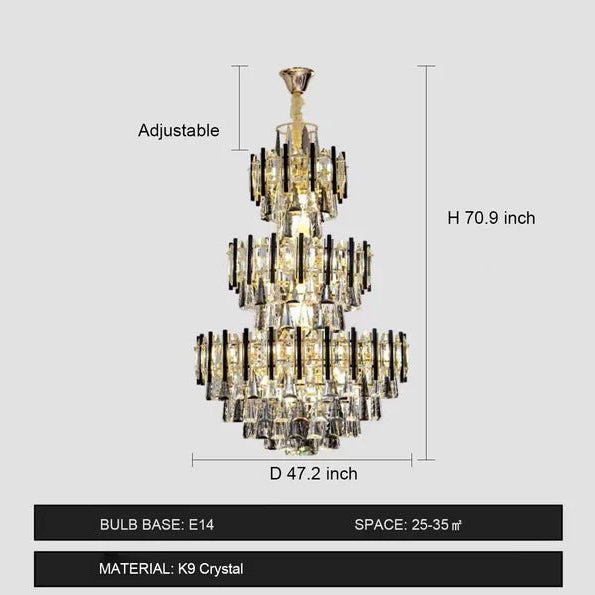 Foyer 3 Layers Extra Large Crystal Chandelier for Living Room Staircase Ceiling Lighting Fixture - D47.2"*70.9"Blushlighting
