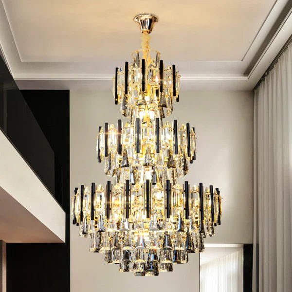 Foyer 3 Layers Extra Large Crystal Chandelier for Living Room Staircase Ceiling Lighting Fixture - D31.5"*H47.2"Blushlighting