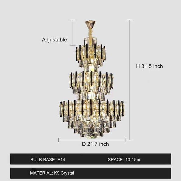 Foyer 3 Layers Extra Large Crystal Chandelier for Living Room Staircase Ceiling Lighting Fixture - D31.5"*H47.2"Blushlighting