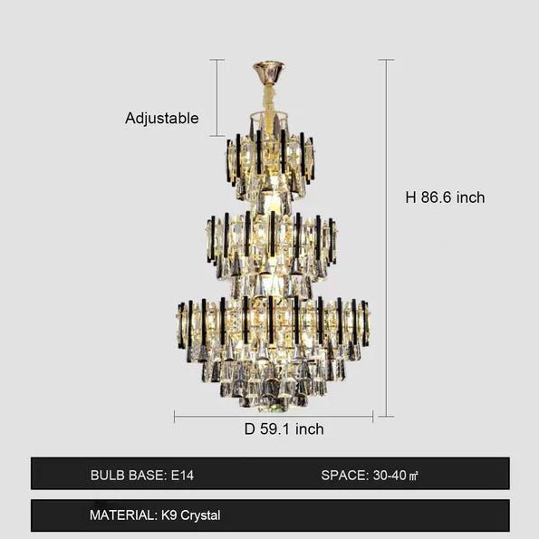 Foyer 3 Layers Extra Large Crystal Chandelier for Living Room Staircase Ceiling Lighting Fixture - D59.1"*H86.6"Blushlighting