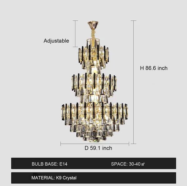 Foyer 3 Layers Extra Large Crystal Chandelier for Living Room Staircase Ceiling Lighting Fixture - D59.1"*H86.6"Blushlighting