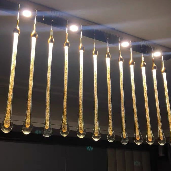 Foyer Glass Drops Pendant Chandelier Spiral Staircase High Ceiling Light Fixture In Gold Finish - 12 Lights/ D15.8"*H118.1"L15.75"Blushlighting