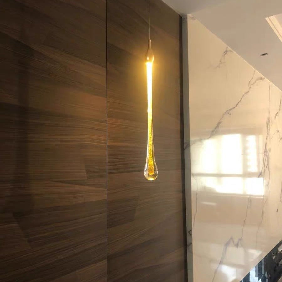 Foyer Glass Drops Pendant Chandelier Spiral Staircase High Ceiling Light Fixture In Gold Finish - 12 Lights/ D15.8"*H118.1"L15.75"Blushlighting