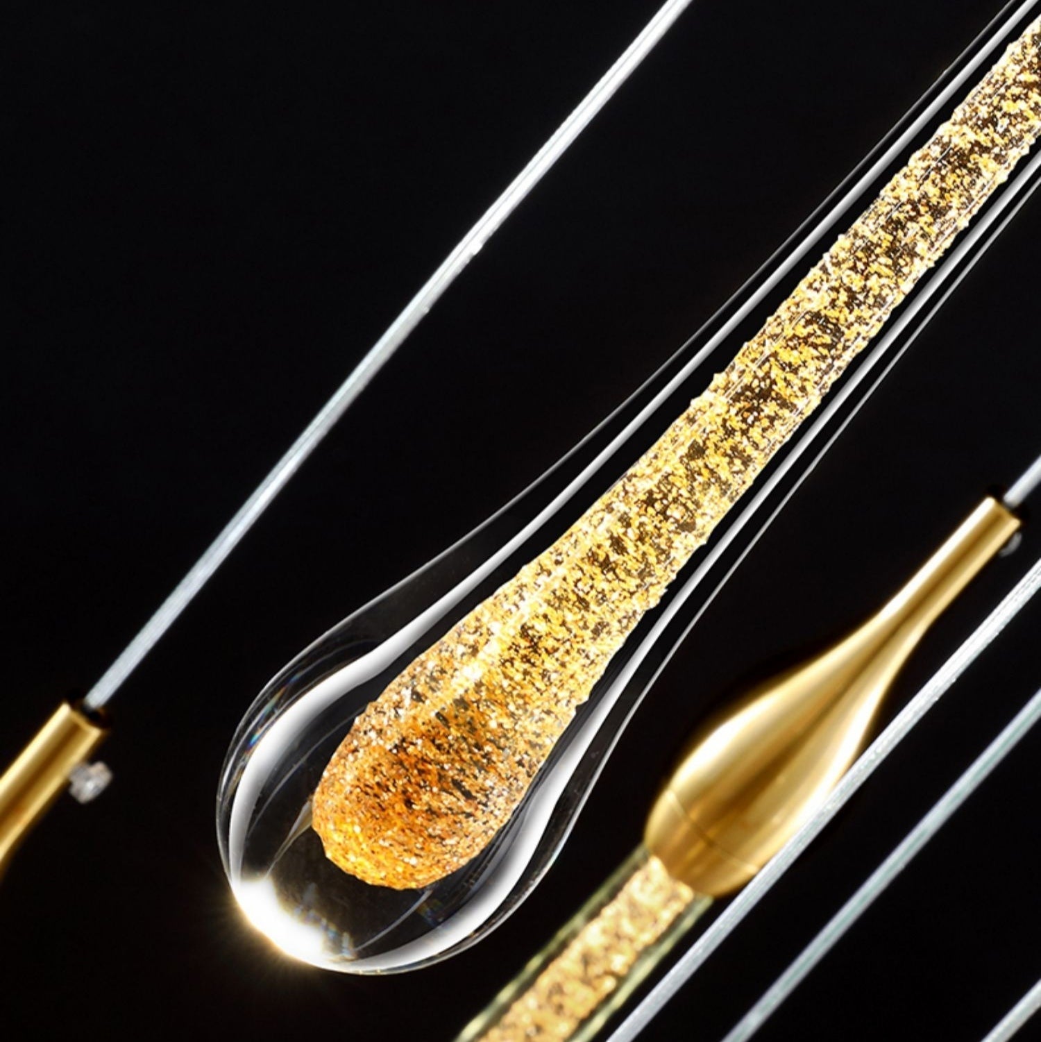 Foyer Glass Drops Pendant Chandelier Spiral Staircase High Ceiling Light Fixture In Gold Finish - 12 Lights/ D15.8"*H118.1"L15.75"Blushlighting