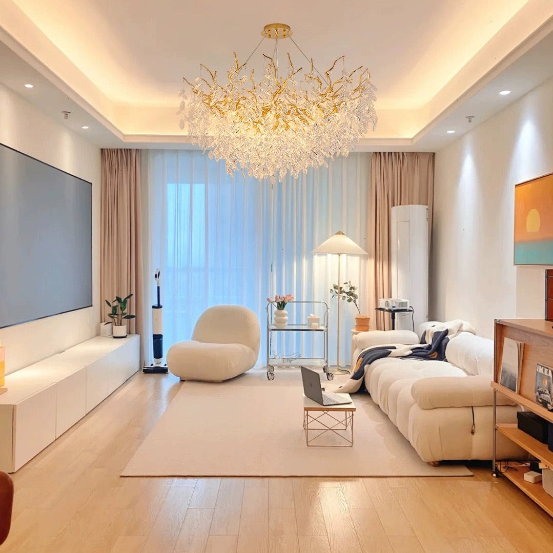 French Branch Crystal Chandelier with Elegant Crystal Leaves-Chandeliers-Blushlighting