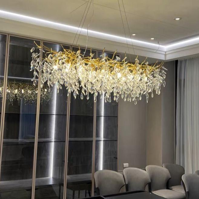 French Branch Crystal Chandelier with Elegant Crystal Leaves-Chandeliers-Blushlighting