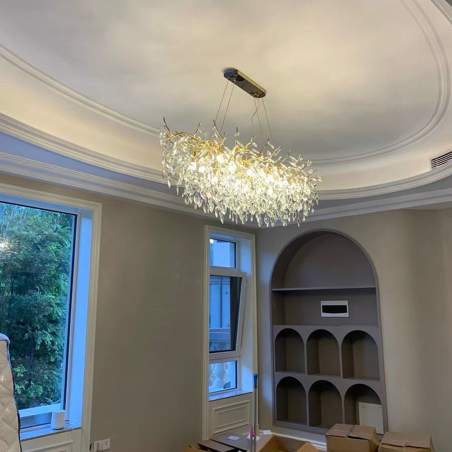 Ceiling Chandelier Lamp, Chandelier Modern Gold Luxury Crystal Chandeliers Compatible with Dining Room Living Room Branch Hanging Lamp Large Lighting Fixture Compatible with Lobby