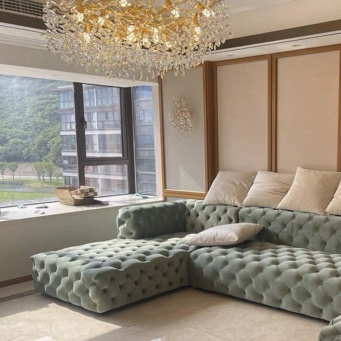 French Branch Crystal Chandelier with Elegant Crystal Leaves-Chandeliers-Blushlighting