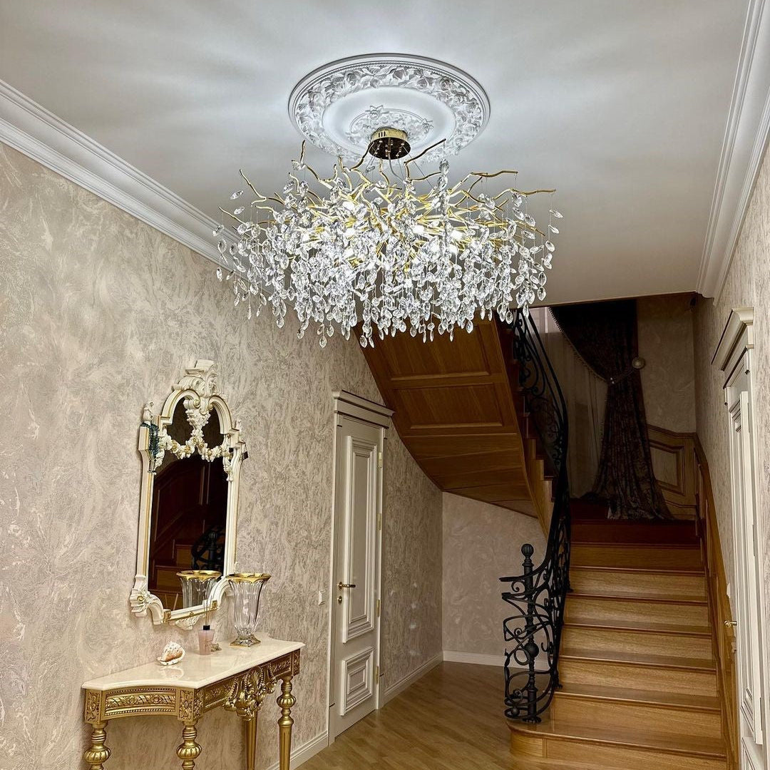 French Branch Crystal Chandelier with Elegant Crystal Leaves-Chandeliers-Blushlighting