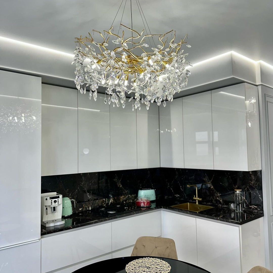 French Branch Crystal Chandelier with Elegant Crystal Leaves-Chandeliers-Blushlighting