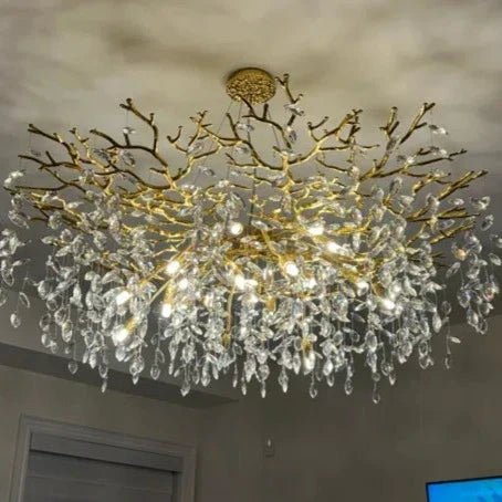 French Branch Crystal Chandelier with Elegant Crystal Leaves - Rectangle L59"*W19.7"*H19.7"/16 Lights/25kgWarm LightBlushlighting