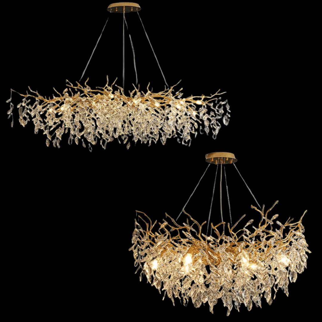 French Branch Crystal Chandelier with Elegant Crystal Leaves - Rectangle L 70.9"*W23.6"*H19.7"/18 Lights/43.8kgWarm LightBlushlighting