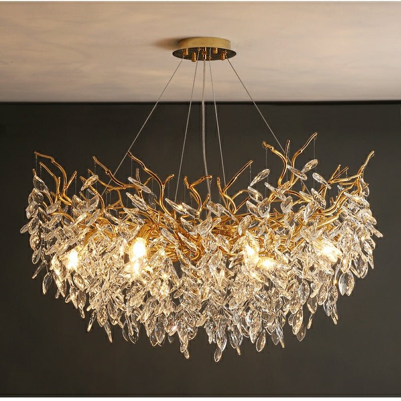 French Branch Crystal Chandelier with Elegant Crystal Leaves - Round D 59.1"/16 Lights/81.2kgWarm LightBlushlighting