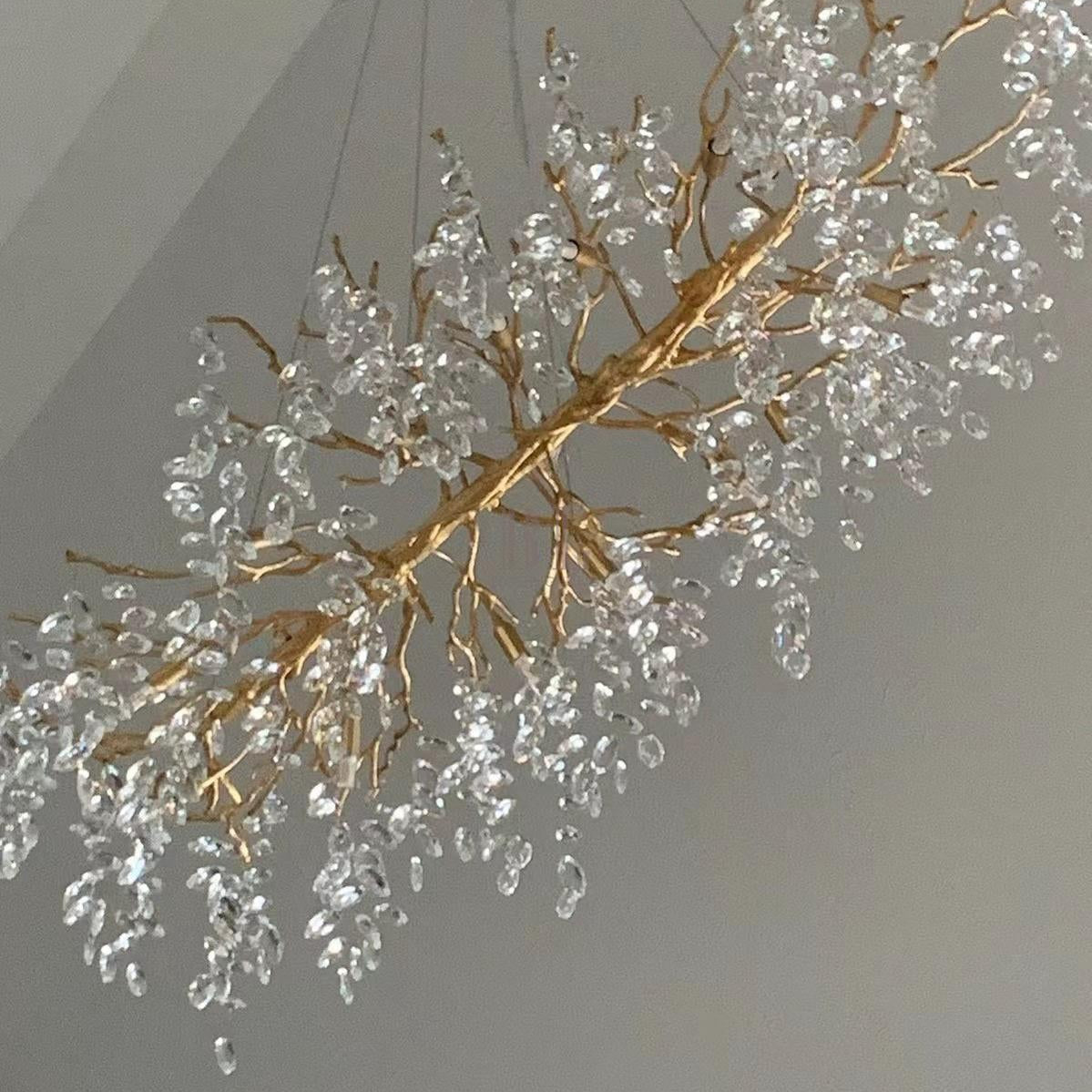 French Branch Crystal Chandelier with Elegant Crystal Leaves - Rectangle L 63"*W21.65"*H19.7"/16 Lights/45kgWarm LightBlushlighting