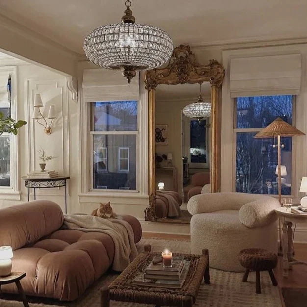 French Empire Vintage Bead Ellipsoid Crystal Chandelier for Living Room/Bedroom-Chandeliers-